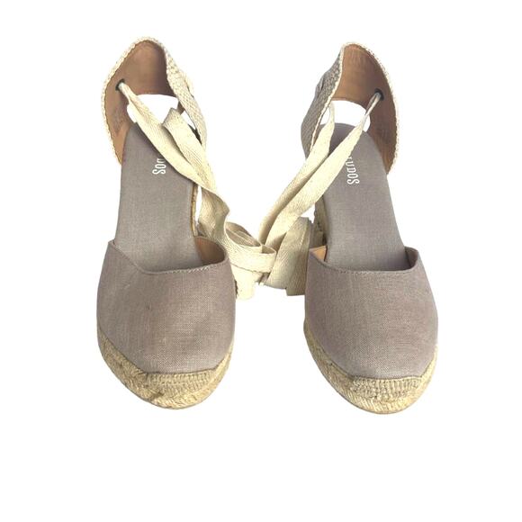 Soludos Marseille Wedge Ankle Tie Beige Neutral Linen Spain Size 8.5 - Picture 4 of 9